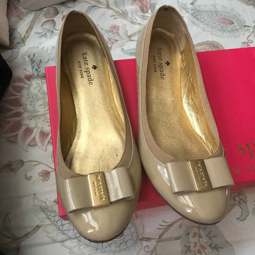Kate spade nude Patton leather flats with bow